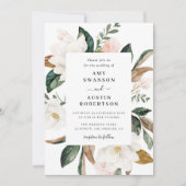 magnolia en roze bloemen trouwuitnodiging kaart (Voorkant)