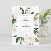 magnolia en roze bloemen trouwuitnodiging kaart (Staand voorkant)