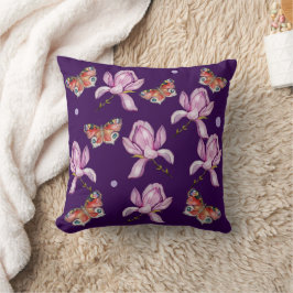 Magnolia en vlinders, watercolorpatroon kussen