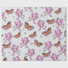 Magnolia en vlinders, waterverfpatroon cadeaupapier