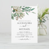 Magnolia Eucalyptus Foto Elegant Wedding Kaart (Staand voorkant)