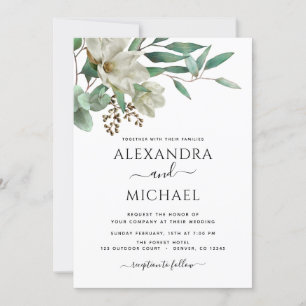 Magnolia Eucalyptus Foto Elegant Wedding Kaart