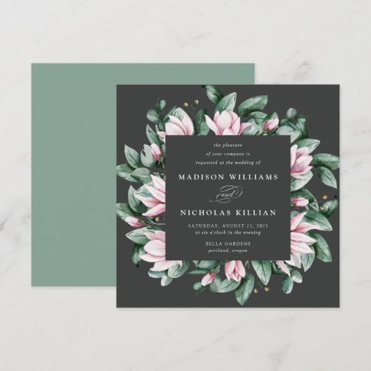 Magnolia & Eucalyptus | Vierkant Trouwfeest Kaart (Voorkant / Achterkant)