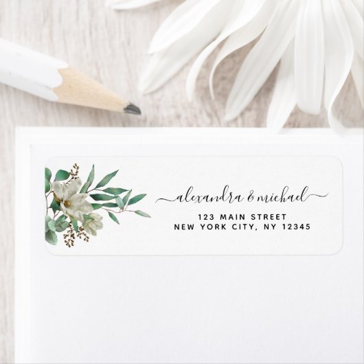 Magnolia Eucalyptus Waterverf Elegant Weddenschap Etiket (Insitu)