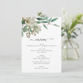Magnolia Eucalyptus Waterverf Elegant Weddenschap Menu (Staand voorkant)
