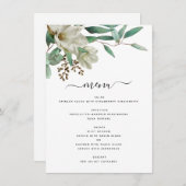Magnolia Eucalyptus Waterverf Elegant Weddenschap Menu (Voorkant / Achterkant)