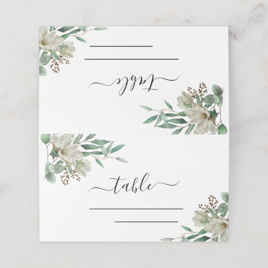 Magnolia Eucalyptus Waterverf Elegant Weddenschap Plaatskaartje (Buitenkant ongevouwen)