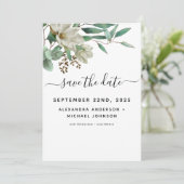 Magnolia Eucalyptus Waterverf Elegant Weddenschap Save The Date (Staand voorkant)