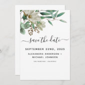 Magnolia Eucalyptus Waterverf Elegant Weddenschap Save The Date (Voorkant / Achterkant)
