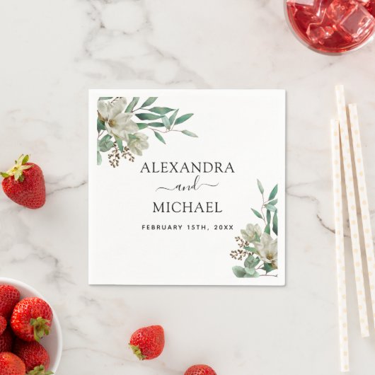 Magnolia Eucalyptus Waterverf Elegant Weddenschap Servet (Insitu)