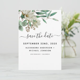 Magnolia Eucalyptus Waterverf Elegant Wedding Save The Date