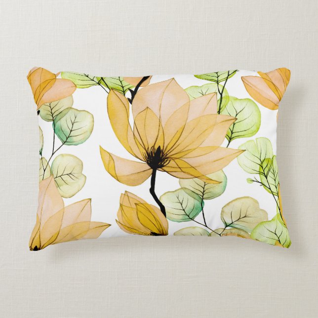 Magnolia Eucalyptus: Waterverf naadloze print Accent Kussen (Voorkant)