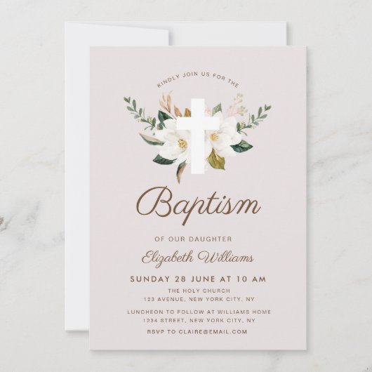 magnolia floral Baptism-uitnodiging Kaart (Voorkant)