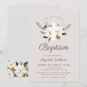 magnolia floral Baptism-uitnodiging Kaart (Voorkant / Achterkant)