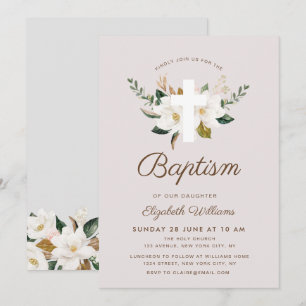 magnolia floral Baptism-uitnodiging Kaart