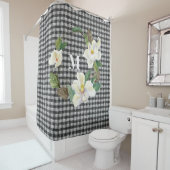 Magnolia Floral Black and White Check w Monogram Douchegordijn (In situ)