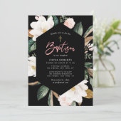 magnolia floral black Baptism-uitnodiging Kaart (Staand voorkant)