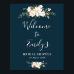 magnolia floral blue vrijgezellenfeest welkomsttek poster<br><div class="desc">mooie witte magnolia waterverf bloemen en scripttekst. De tekst en de kleuren op dit poster van het teken kunnen worden uitgegeven.</div>