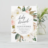 Magnolia floral blush gold girl baby brunch douche kaart (Staand voorkant)