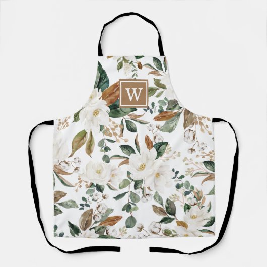  Magnolia Floral Botanical Greenery Monogram Schort (Voorkant)