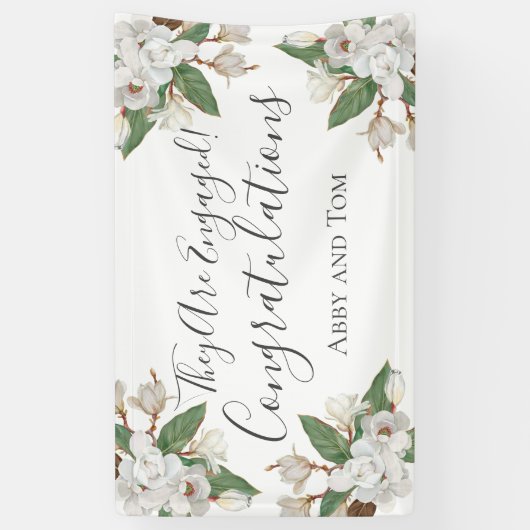 Magnolia Floral Botanical Verloving Banner (Verticaal)