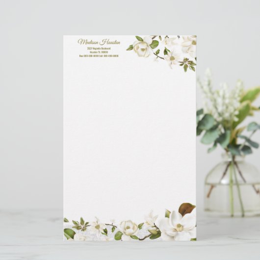 Magnolia Floral Briefpapier (Staand voorkant)