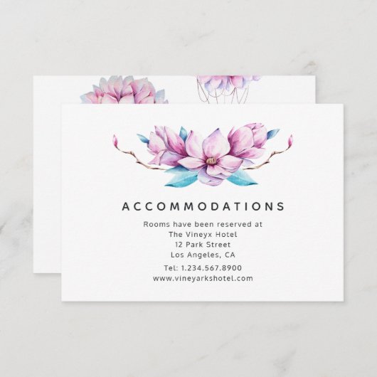 Magnolia Floral bruiloft accommodaties Informatiekaartje (Voorkant / Achterkant)