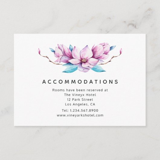 Magnolia Floral bruiloft accommodaties Informatiekaartje (Voorkant)