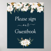 magnolia floral bruiloft guestbook poster (Voorkant)