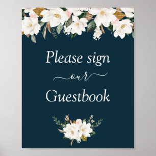 magnolia floral bruiloft guestbook poster