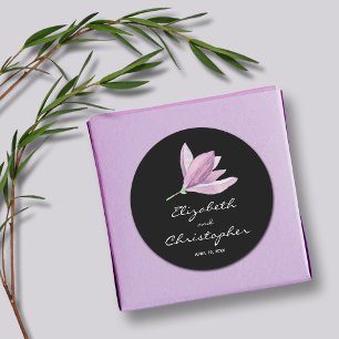 Magnolia Floral bruiloft gunst op zwart Ronde Sticker