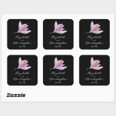 Magnolia Floral bruiloft gunst op zwart Vierkante Sticker (Vel)
