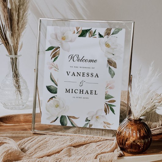Magnolia floral bruiloft poster