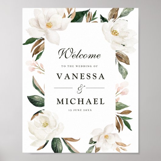 Magnolia floral bruiloft poster (Voorkant)