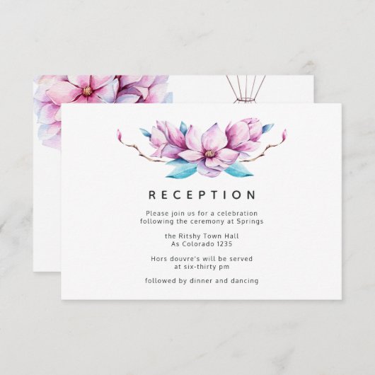 Magnolia Floral bruiloft receptie Informatiekaartje (Voorkant / Achterkant)