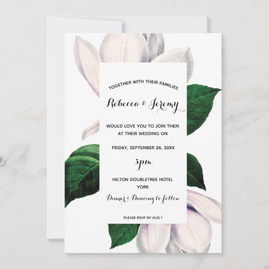 magnolia floral bruiloft uitnodiging (Voorkant)