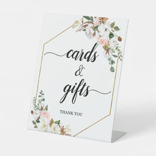 Magnolia Floral Calligraphy Cards & Gifts Wedding Reclamebord Met Voetstuk (Voorkant)