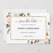 Magnolia Floral Calligraphy Wedding Save the Date (Voorkant)