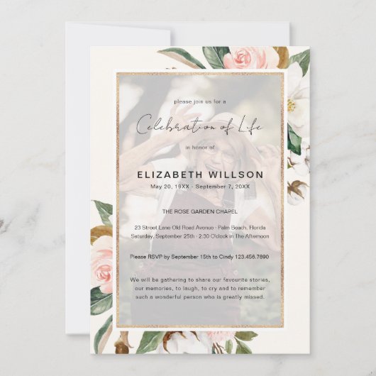 Magnolia Floral Celebration of Life Funeral Photo Kaart (Voorkant)