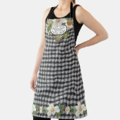 Magnolia Floral Farmhouse Black White Kitchen Name Schort (Insitu)