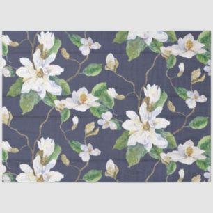 Magnolia Floral Farmhouse Navy Wooden Decoupage Tissuepapier