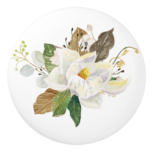 Magnolia Floral Farmhouse Rustic Country Kitchen Keramische Knop (Voorkant)