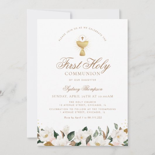 Magnolia floral first commune kaart (Voorkant)