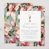 Magnolia Floral First Communion  Kaart (Voorkant / Achterkant)