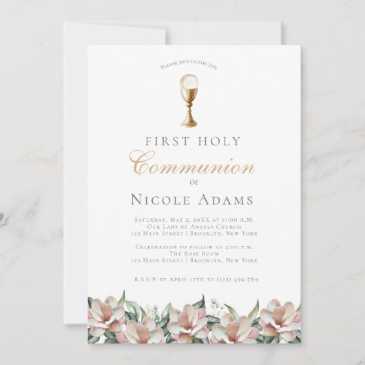 Magnolia Floral First Communion  Kaart (Voorkant)
