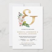 Magnolia Floral Gold Ampersand All in One Wedding Kaart (Voorkant)