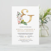 Magnolia Floral Gold Ampersand All in One Wedding Kaart (Staand voorkant)