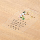 Magnolia Floral Gold Ampersand Wedding Acryl Uitnodigingen (Laagn)