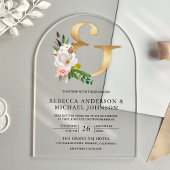 Magnolia Floral Gold Ampersand Wedding Acryl Uitnodigingen