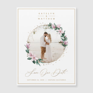 Magnolia Floral Gold Circle Foto van Save the Date